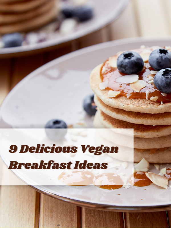 vegan Breakfast Ideas text on a picture of vegan pancakes 